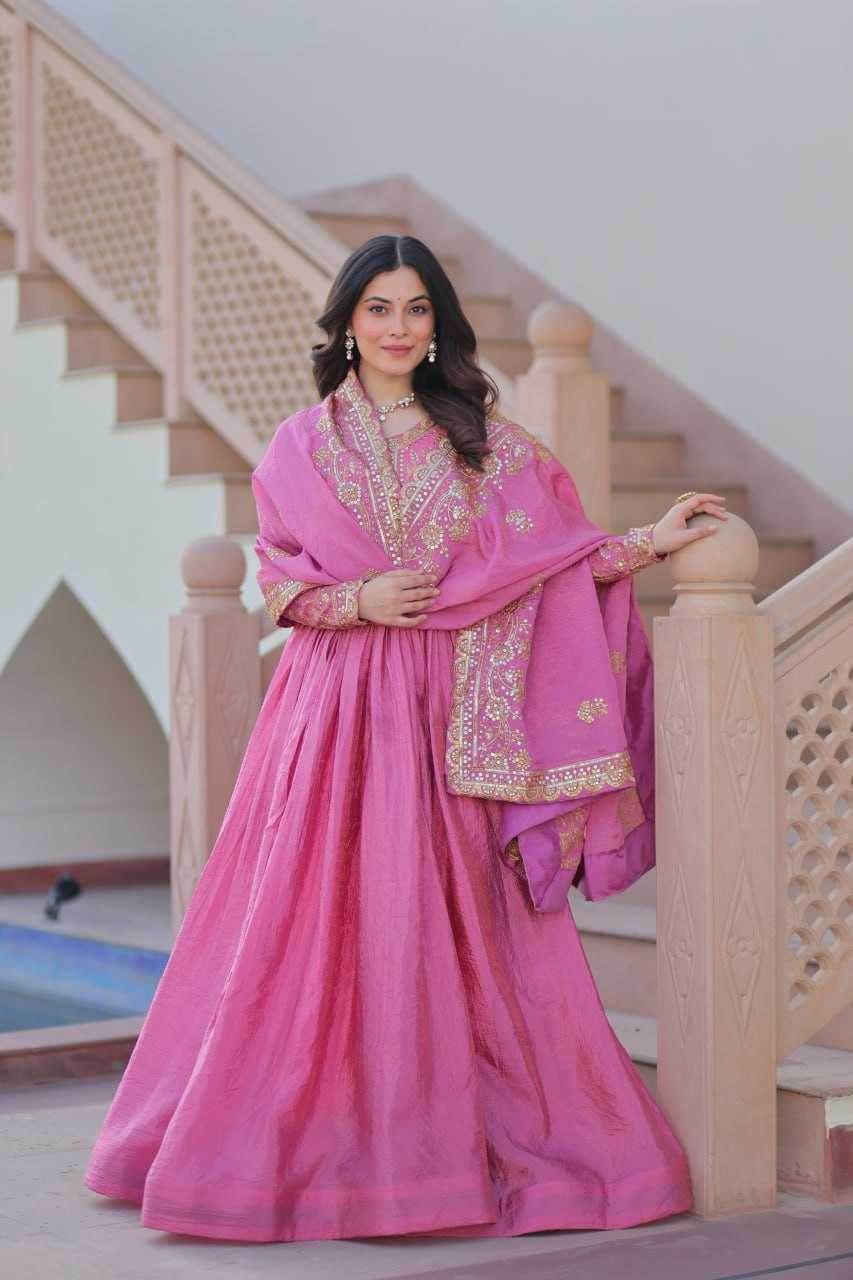 Crush Silk Embroidery Long Gowns - MYLUXURY LANE ENTERPRISE